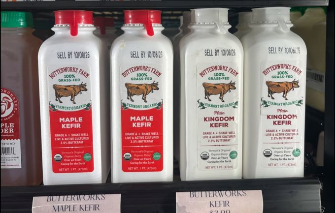 Butterworks Farm maple and plain kefir bottles
